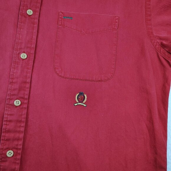 VTG Tommy Hilfiger Button Down Shirt Mens Medium Red Y2K - Picture 5 of 9